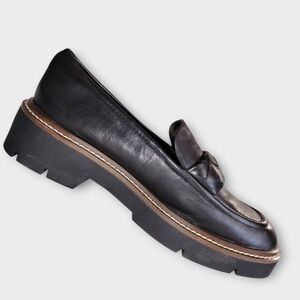 Nordstrom Womens Size 10 Black‎ Leather Platform Loafers Classic Preppy Platform
